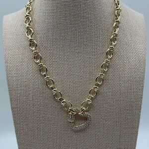 Pave Heart Link Necklace in Gold - Women's Jewelry